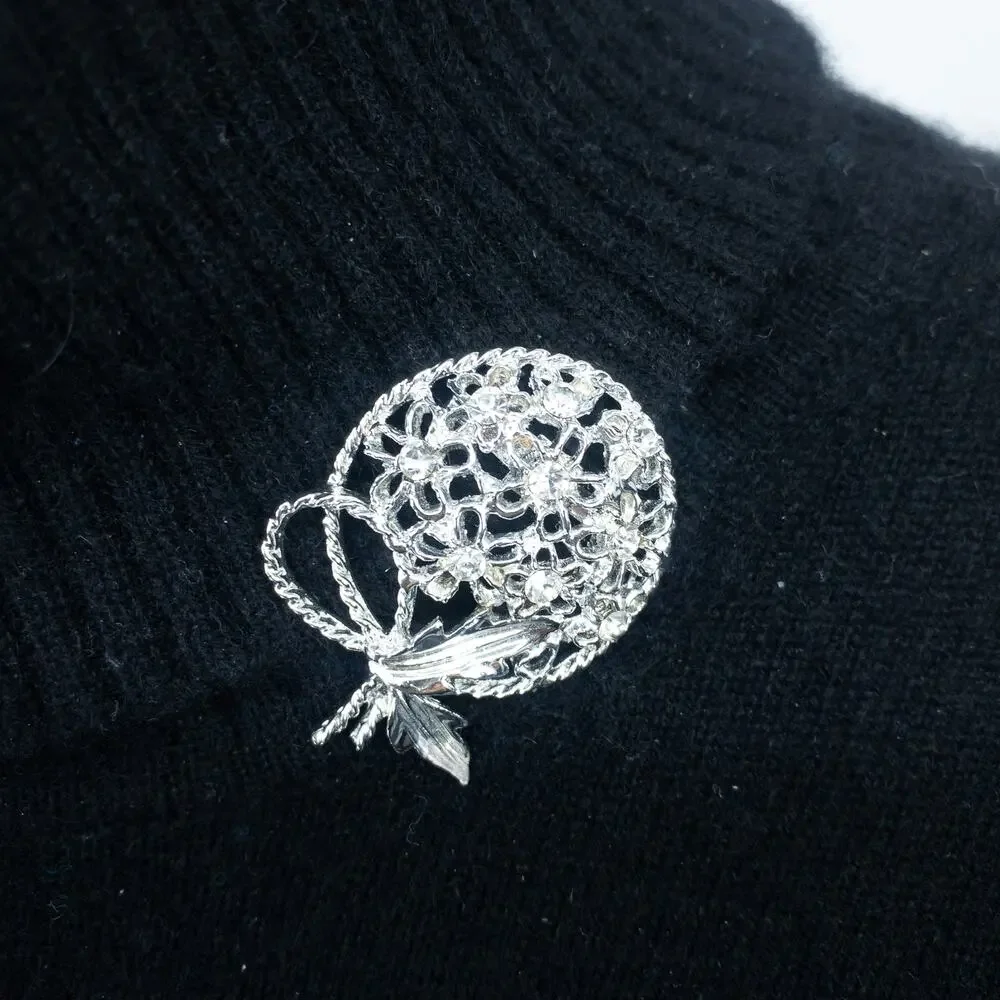 Silver Rhinestone Floral Bouquet Brooch